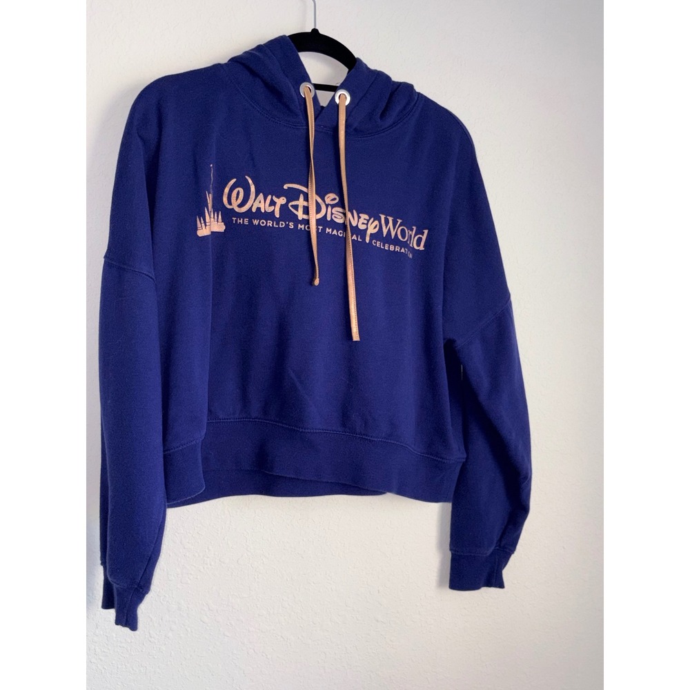 Walt Disney World 50th Anniversary Blue Rose Gold Cropped Hoodie Sweatshirt m